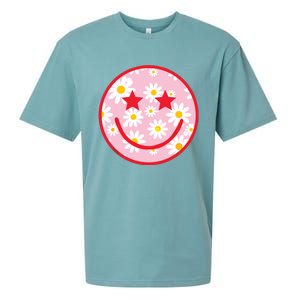 Funny Pink Happy Face Daisy Flower Smile Face Trendy Sueded Cloud Jersey T-Shirt