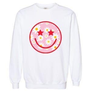 Funny Pink Happy Face Daisy Flower Smile Face Trendy Garment-Dyed Sweatshirt