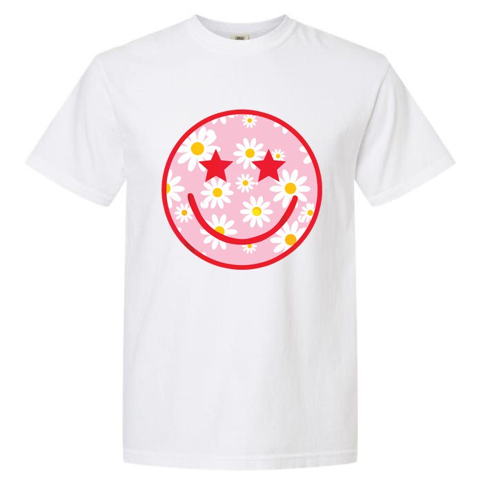 Funny Pink Happy Face Daisy Flower Smile Face Trendy Garment-Dyed Heavyweight T-Shirt