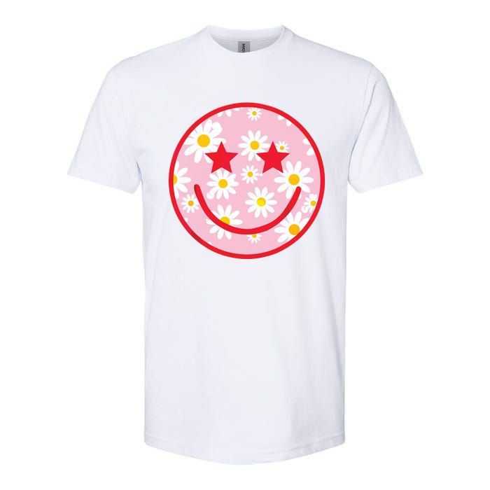 Funny Pink Happy Face Daisy Flower Smile Face Trendy Softstyle CVC T-Shirt