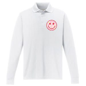 Funny Pink Happy Face Daisy Flower Smile Face Trendy Performance Long Sleeve Polo