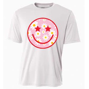 Funny Pink Happy Face Daisy Flower Smile Face Trendy Cooling Performance Crew T-Shirt