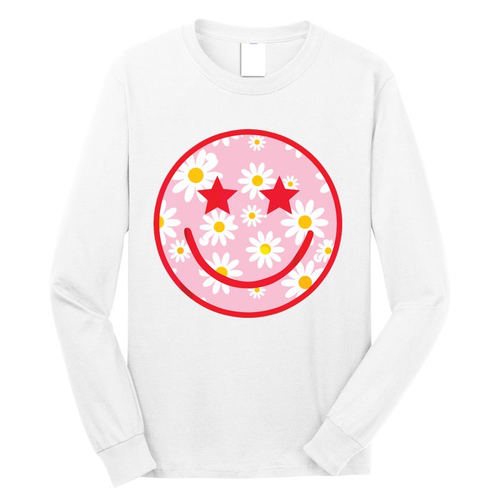 Funny Pink Happy Face Daisy Flower Smile Face Trendy Long Sleeve Shirt