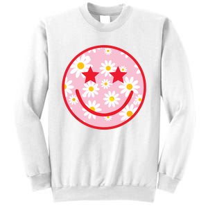 Funny Pink Happy Face Daisy Flower Smile Face Trendy Sweatshirt