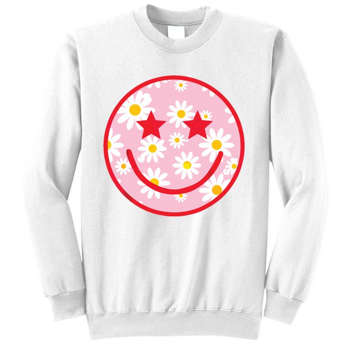 Funny Pink Happy Face Daisy Flower Smile Face Trendy Sweatshirt