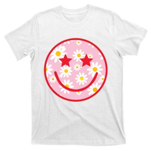 Funny Pink Happy Face Daisy Flower Smile Face Trendy T-Shirt