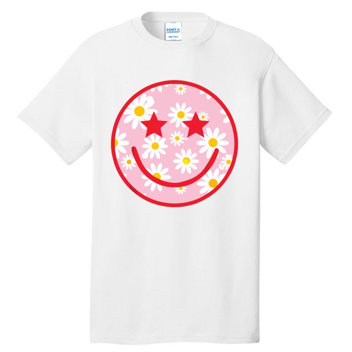 Funny Pink Happy Face Daisy Flower Smile Face Trendy Tall T-Shirt