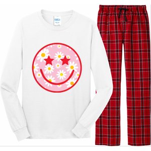 Funny Pink Happy Face Daisy Flower Smile Face Trendy Long Sleeve Pajama Set