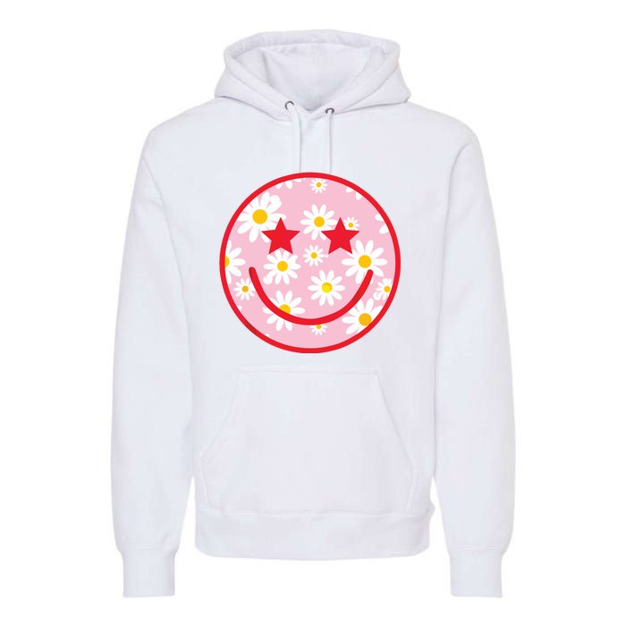 Funny Pink Happy Face Daisy Flower Smile Face Trendy Premium Hoodie