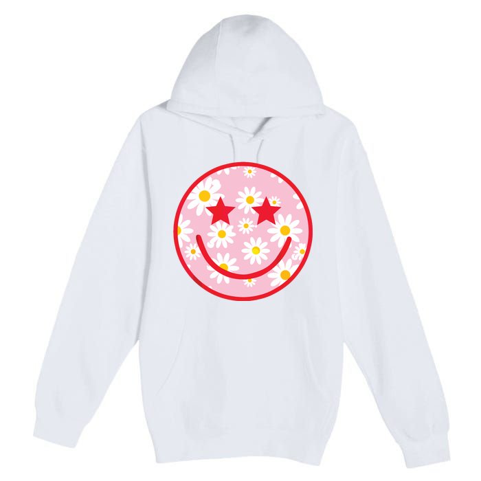 Funny Pink Happy Face Daisy Flower Smile Face Trendy Premium Pullover Hoodie