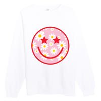 Funny Pink Happy Face Daisy Flower Smile Face Trendy Premium Crewneck Sweatshirt