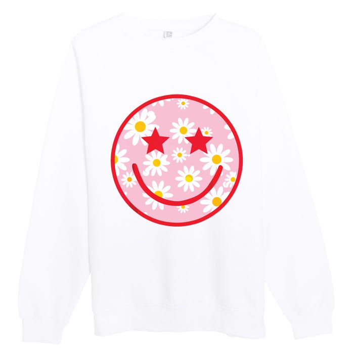 Funny Pink Happy Face Daisy Flower Smile Face Trendy Premium Crewneck Sweatshirt