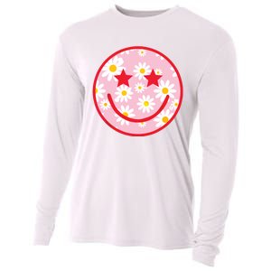 Funny Pink Happy Face Daisy Flower Smile Face Trendy Cooling Performance Long Sleeve Crew