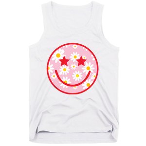 Funny Pink Happy Face Daisy Flower Smile Face Trendy Tank Top