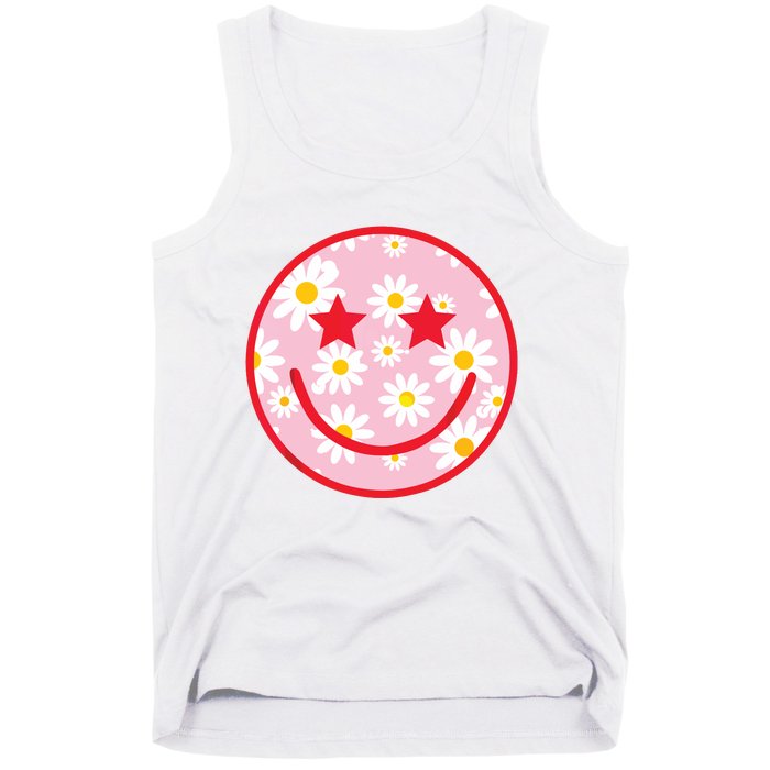 Funny Pink Happy Face Daisy Flower Smile Face Trendy Tank Top