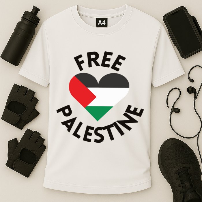 Free Palestine Heart Support Palestine Cooling Performance Crew T-Shirt