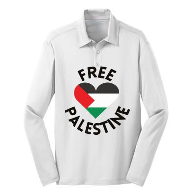 Free Palestine Heart Support Palestine Silk Touch Performance Long Sleeve Polo