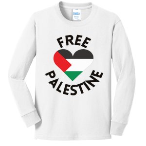 Free Palestine Heart Support Palestine Kids Long Sleeve Shirt