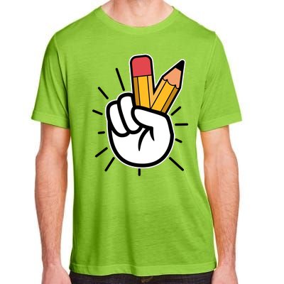 Funny Peace Hand With Pencil Fingers Adult ChromaSoft Performance T-Shirt