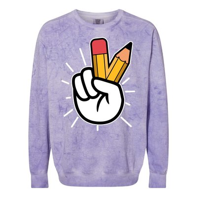 Funny Peace Hand With Pencil Fingers Colorblast Crewneck Sweatshirt