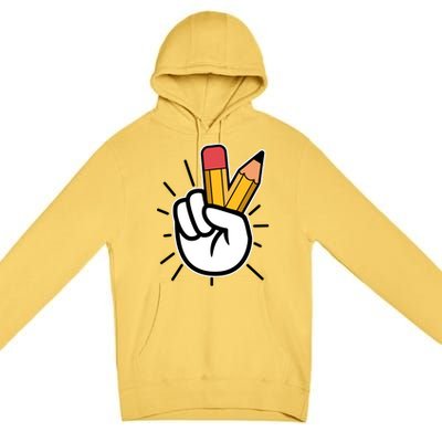 Funny Peace Hand With Pencil Fingers Premium Pullover Hoodie