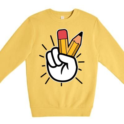 Funny Peace Hand With Pencil Fingers Premium Crewneck Sweatshirt