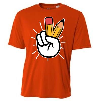 Funny Peace Hand With Pencil Fingers Cooling Performance Crew T-Shirt