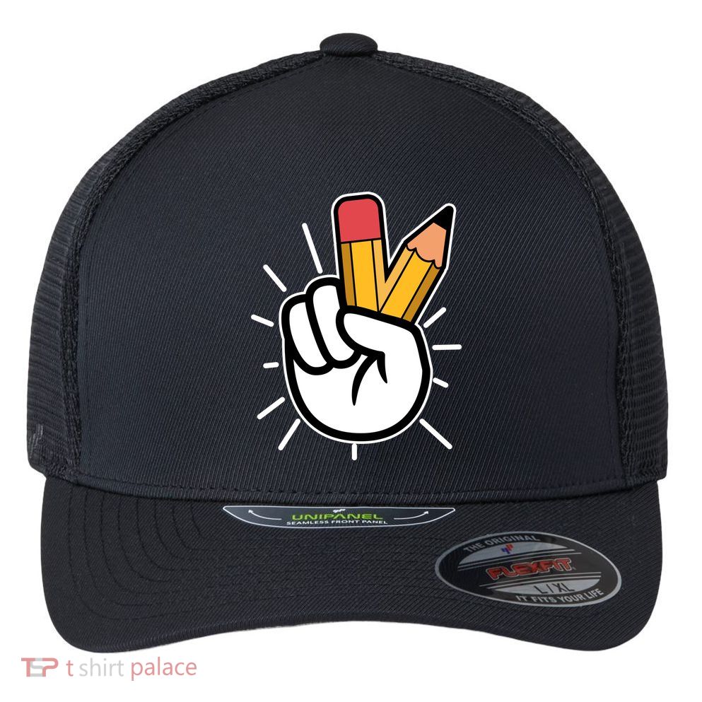 Funny Peace Hand With Pencil Fingers Flexfit Unipanel Trucker Cap