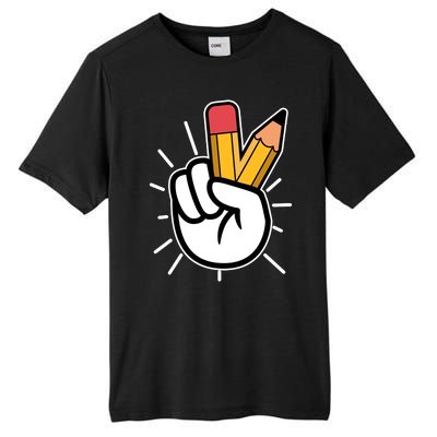 Funny Peace Hand With Pencil Fingers Tall Fusion ChromaSoft Performance T-Shirt