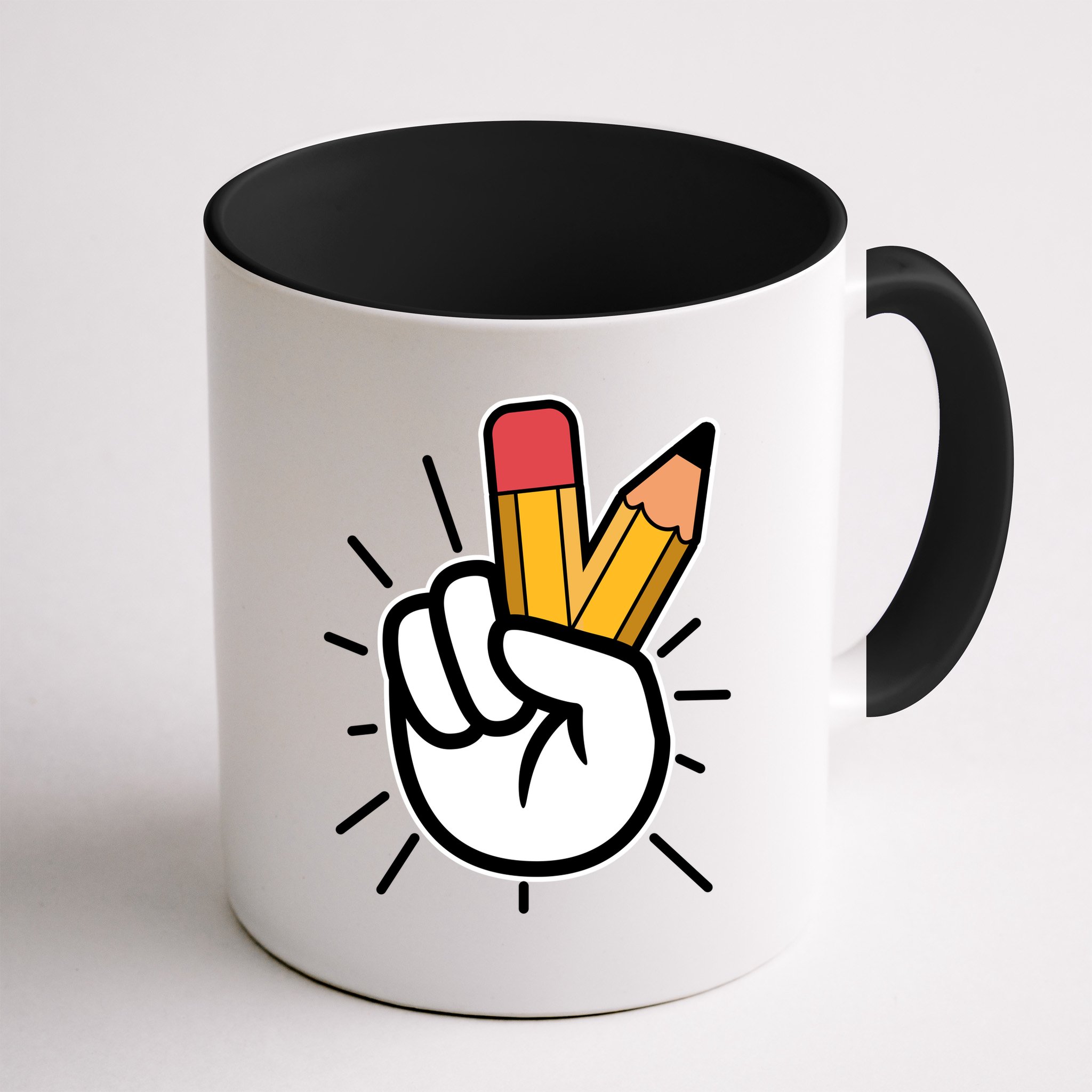 Funny Peace Hand With Pencil Fingers Mug