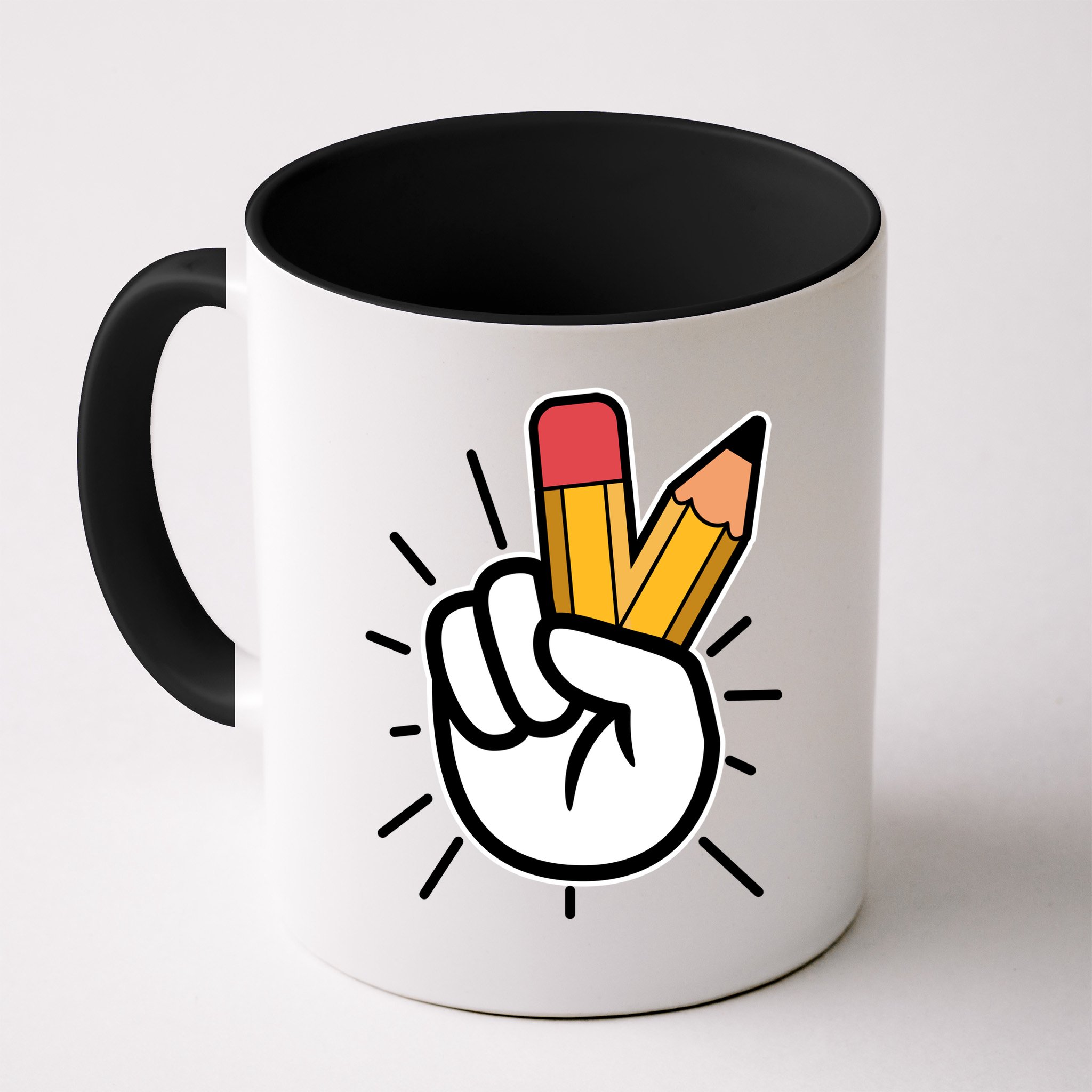 Funny Peace Hand With Pencil Fingers Mug