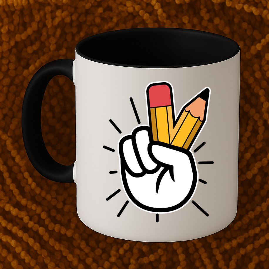 Funny Peace Hand With Pencil Fingers Mug