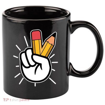 Funny Peace Hand With Pencil Fingers 11oz C Handle Ceramic Mug