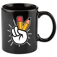 Funny Peace Hand With Pencil Fingers 11oz C Handle Ceramic Mug