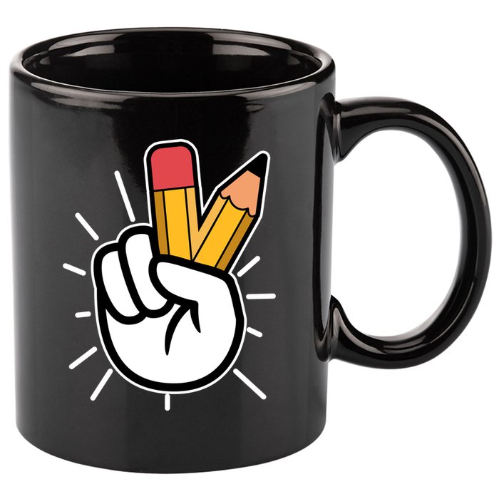 Funny Peace Hand With Pencil Fingers 11oz C Handle Ceramic Mug