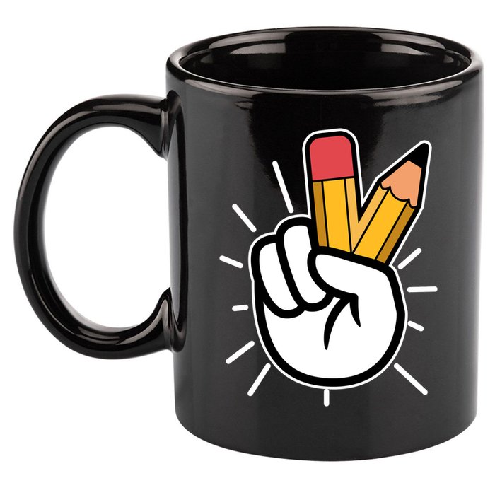 Funny Peace Hand With Pencil Fingers 11oz C Handle Ceramic Mug