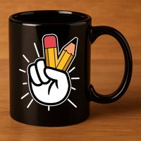 Funny Peace Hand With Pencil Fingers 11oz C Handle Ceramic Mug