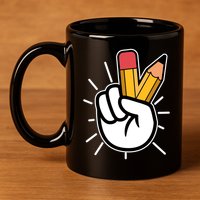 Funny Peace Hand With Pencil Fingers 11oz C Handle Ceramic Mug