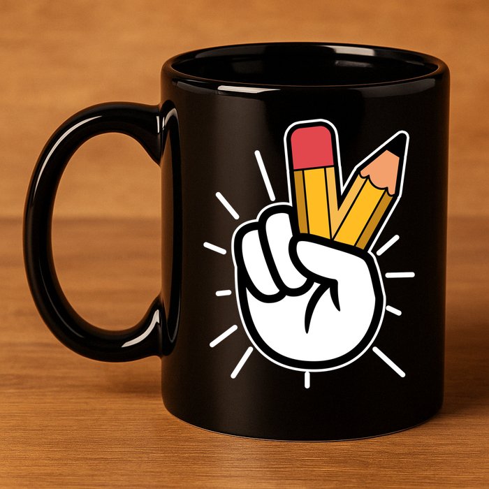 Funny Peace Hand With Pencil Fingers 11oz C Handle Ceramic Mug