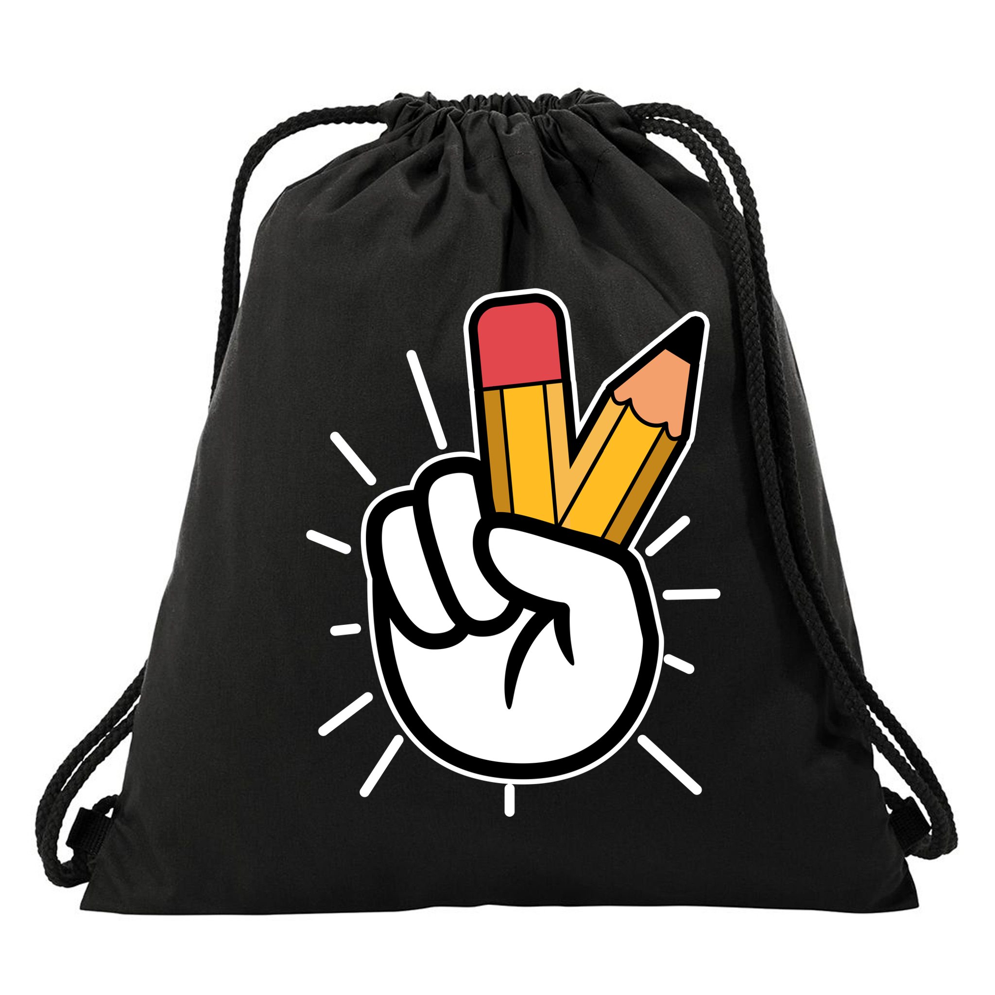 Funny Peace Hand With Pencil Fingers Drawstring Bag