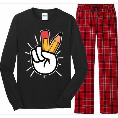 Funny Peace Hand With Pencil Fingers Long Sleeve Pajama Set