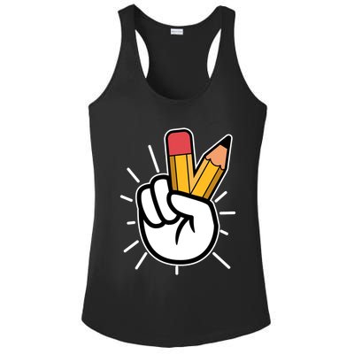 Funny Peace Hand With Pencil Fingers Ladies PosiCharge Competitor Racerback Tank