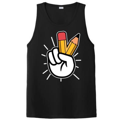 Funny Peace Hand With Pencil Fingers PosiCharge Competitor Tank