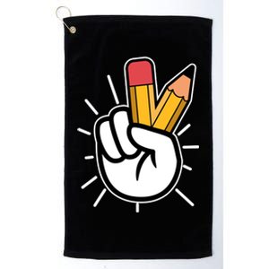 Funny Peace Hand With Pencil Fingers Platinum Collection Golf Towel