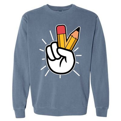 Funny Peace Hand With Pencil Fingers Garment-Dyed Sweatshirt