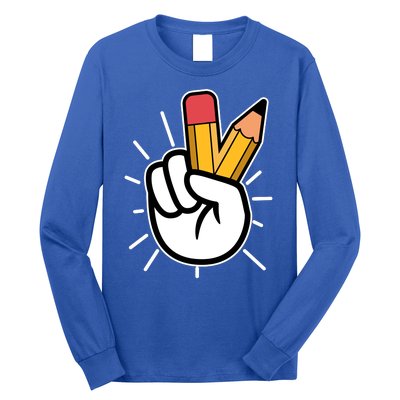 Funny Peace Hand With Pencil Fingers Long Sleeve Shirt