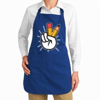 Funny Peace Hand With Pencil Fingers Apron