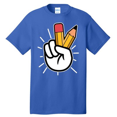 Funny Peace Hand With Pencil Fingers Tall T-Shirt