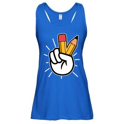 Funny Peace Hand With Pencil Fingers Ladies Essential Flowy Tank