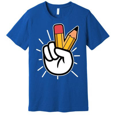 Funny Peace Hand With Pencil Fingers Premium T-Shirt